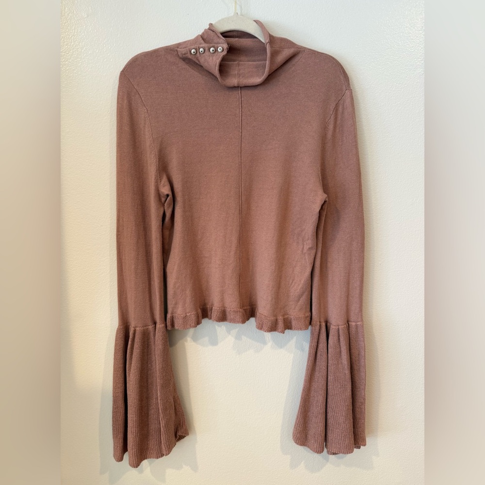 Free People Elegant Mauve Bell Sleeve Top